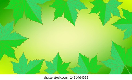 Frame maple leaves with yellow and green gradient mesh abstract background nice for wallpaper or banner 