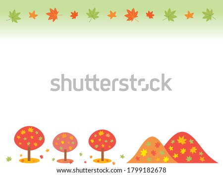 A frame of maple trees and mountains which changed color in the autumn