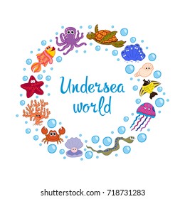 Frame of marine life. Ocean fauna, underwater.
