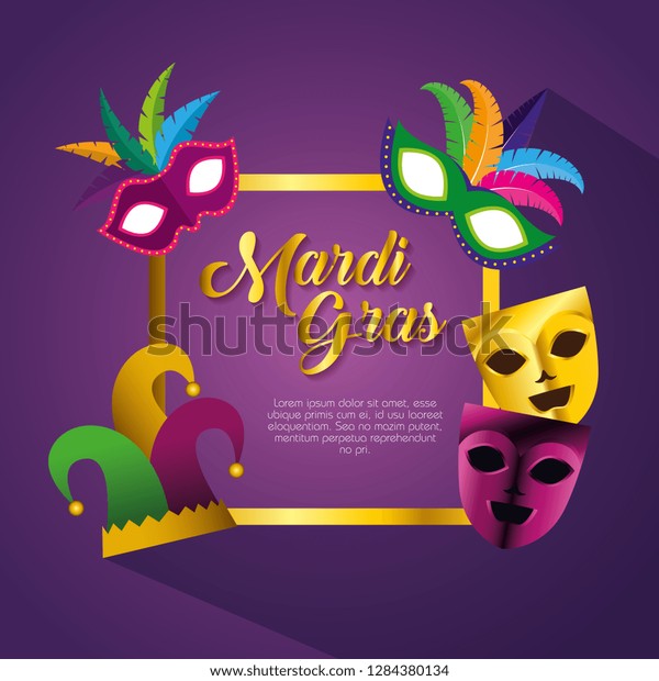 Frame Masks Hat Decoration Mardi Gras Stock Vector Royalty Free