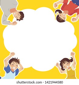 Frame material of a family of four smiling