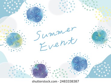Frame material with fireworks painted with watercolors Beautiful Japanese summer Vector illustration