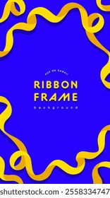 Frame material for gift images. Fashionable and cute blue and yellow ribbon background material.