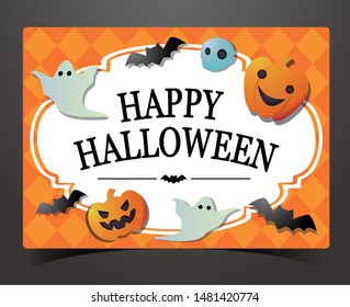 Frame material for Halloween. template. Card design. Autumn event. Copy space. Vivid and pop illustration. Illustration of pumpkin and ghost