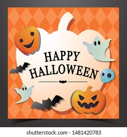 Frame material for Halloween. template. Card design. Autumn event. Copy space. Vivid and pop illustration. Illustration of pumpkin and ghost