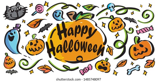 Frame material for Halloween. template. Card design. Autumn event. Copy space. Vivid and pop illustration. Illustration of pumpkin and ghost