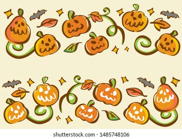 Frame material for Halloween. template. Card design. Autumn event. Copy space. Vivid and pop illustration. Illustration of pumpkin and ghost