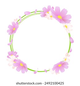 Frame material of pink cosmos flowers and petals (circle)