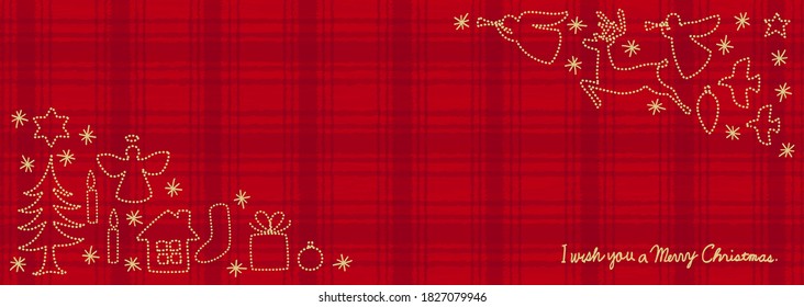 Frame material that looks like embroidered various Christmas motifs on a warm plaid