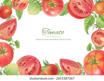 Material del marco de varios tomates pintados con acuarelas