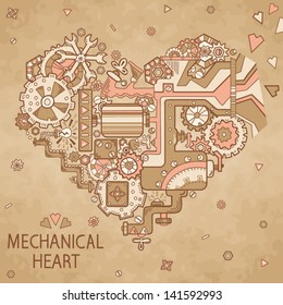 Frame mechanical heart with lots of details. Can be used for invitation cards, the background in your design.
