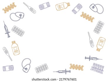 Frame with medical and healthcare items. Equipment for pharmacies and hospitals.