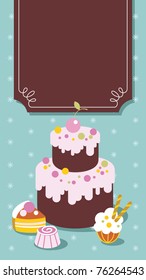 Frame for the menu with a cake in cartoon style