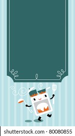 Frame for the menu on the striped background with a cooker in cartoon style