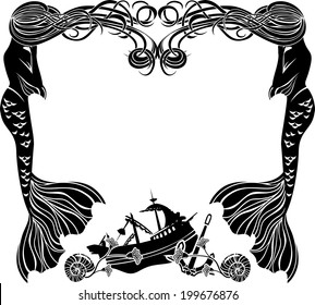 Frame, mermaids weep shipwreck, stencil for sticker