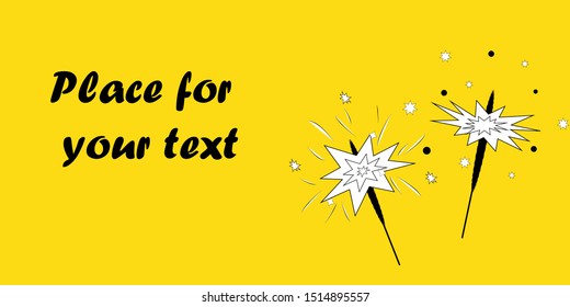 
Frame for Merry Christmas and Happy New Year. Yellow frame with sparklers. Vector.
