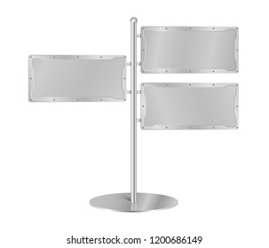 frame of metal on aluminium plate or steel background, silver board advertising stand, metallic border,  vector illustration