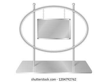 frame of metal on aluminium plate or steel background, silver board advertising stand, metallic border,  vector illustration