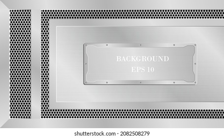 frame of metal on aluminium plate or steel background, metallic border vector illustration