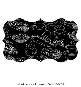 frame with mexican food pattern background
