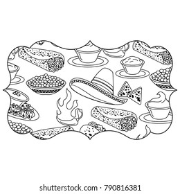 frame with mexican food pattern background