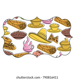 frame with mexican food pattern background