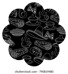 frame with mexican food pattern background