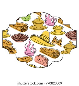 frame with mexican food pattern background