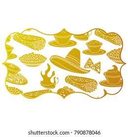 frame with mexican food pattern background