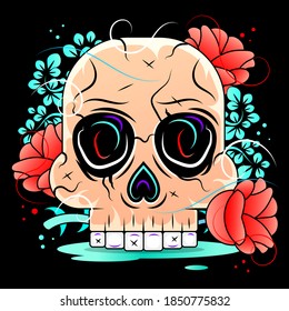 Frame with mexican skull girl Stock Illustration On A Background. For Design, Decoration, Logo.