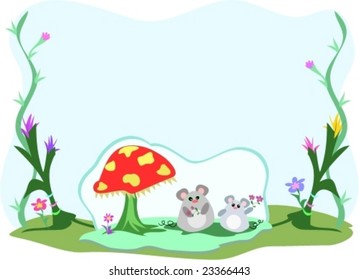 Frame of Mice, Mushroom, and Plants Vector