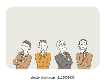 Frame of middle-aged businessman who is worried Comical handwritten person Vector, simple coloring on line drawing