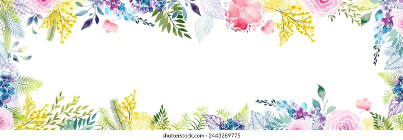 Frame with mimosa. Hello Spring. Vector illustration