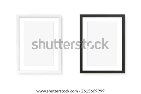 Frame mockup with black and white borders on white background. Empty picture or photo frames for artwork, poster or presentation. Clean and minimal style. Vector illustration.