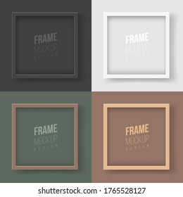 Frame mockup. Vector flat illustration. A collection of simple elegant frames for your design. Four square frames in monochrome for paintings, photographs or corporate style certificates.