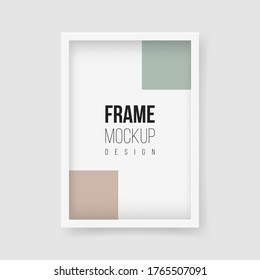 Frame mockup. Vector flat illustrations. Rectangle picture frame for photographs in monochrome color. Realistic plastic or white wooden frame mat with wide borders and shadow.