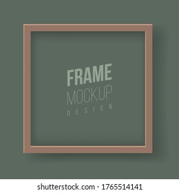 Frame mockup. Vector flat illustrations. Green vertical picture frame with brown borders. Realisitc elegant frame for paintings, photographs or corporate style certificates.