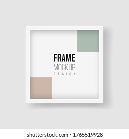 Frame mockup. Vector flat illustrations. Square picture frame for photographs in monochrome color. Realistic plastic or white wooden frame mat with wide borders and shadow.