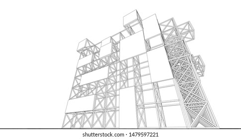 frame of modern building 3d illustration