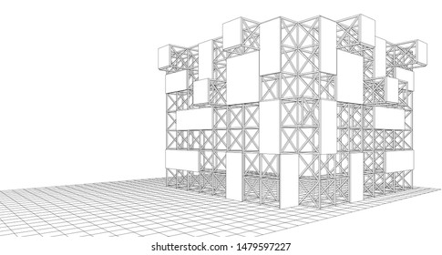 frame of modern building 3d illustration