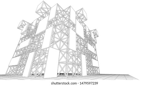 frame of modern building 3d illustration