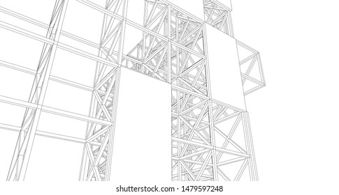 frame of modern building 3d illustration
