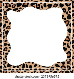 Frame with modern ornament of stylized leopard skin. Decorative abstract border with animal ornament.