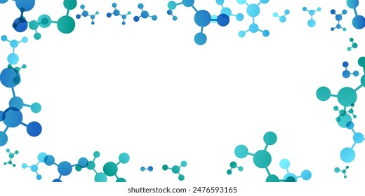 Frame with molecules, data or other tech structure elements. Pharmacy, biotechnology or chemistry design concept. Vector decoration element in green and blue colors