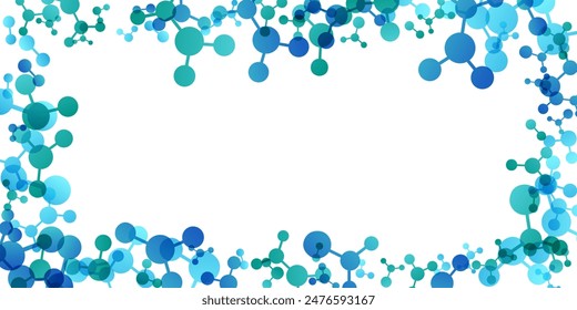 Frame with molecules, data or other tech structure elements. Pharmacy, biotechnology or chemistry design concept. Vector decoration element in green and blue colors