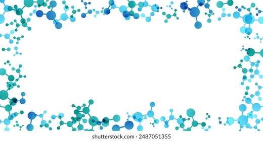 Frame with molecules, data or other tech structure elements. Pharmacy, biotechnology or chemistry design concept. Vector decoration element in green and blue colors