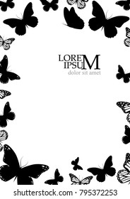 frame of monochrome butterflies. Vector