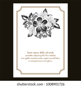 Frame of monochrome colors. For design postcards, greeting, invitation for a birthday, Valentine's day, wedding, party, holiday, celebration. For the decoration Vector illustration