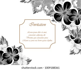Frame of monochrome colors. For design postcards, greeting, invitation for a birthday, Valentine's day, wedding, party, holiday, celebration. For the decoration Vector illustration
