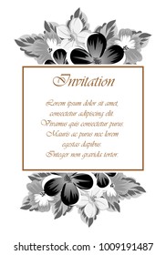 Frame of monochrome colors. For design postcards, greeting, invitation for a birthday, Valentine's day, wedding, party, holiday, celebration. For the decoration Vector illustration